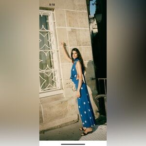 Zara Elegant Blue Polka Dot Dress